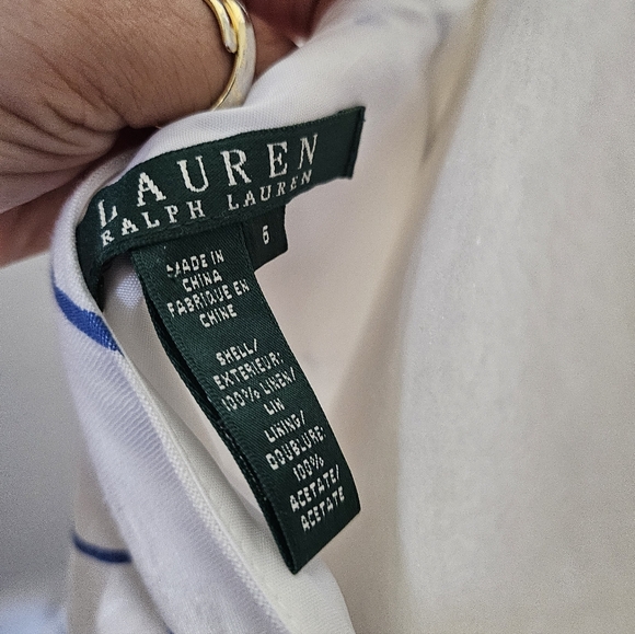 Lauren Ralph Lauren Women's 100% Linen White Blue Striped Midi Dress Sz 6. - Picture 12 of 16